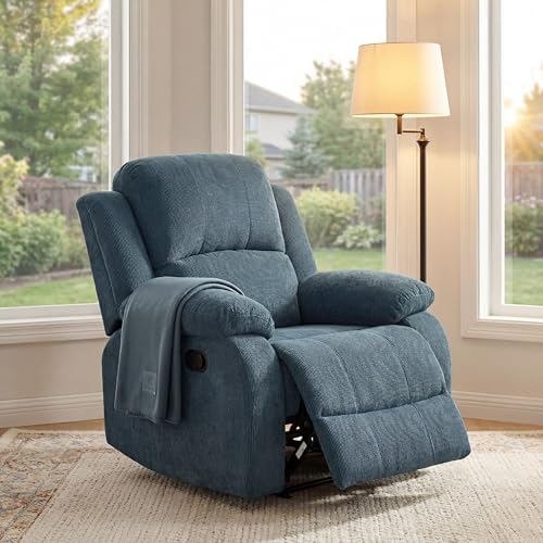 Image of Oversized Corduroy Recliner Chair, Manual Lazy Boy Recliner with Home Theater Seating, Breathable Living Room Reclining Chair for Adults Reading, Gaming, Relax, Light Blue