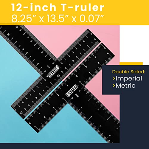Better Office Products Quadrado T, Régua T, Régua T de Metal de 12