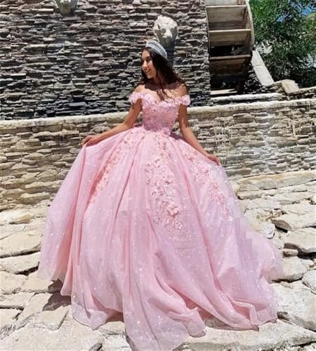 Long Prom Dress Off The Shoulder Quinceanera Dresses Ball Gown Tulle 3D Hand Made Flowers Sweet 16 Dresses4