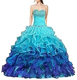 ANTS Women's Gorgeous Strapless Rainbow Quinceanera Dresses Ruffle Prom Gowns Size 12 US Turquoise