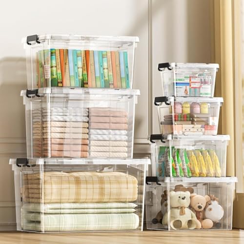Image of Ash & Roh Plastic Storage Box /Bin /Container with Locking Lid - Sturdy and Versatile Home Organizer, Available in Multiple Size. (1, HEAVY TRANSPARENT, (Small - 35 X 24 X 21 CM))