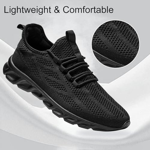 WCIDFY Mens Running Shoes Mesh Breathable Tennis Shoes Lightweight Walking Sneakers Comfortable for Gym Black 8.54