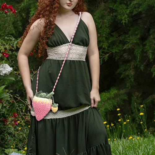 Image of Handmade Knitted Shoulder Bag Crochet Strawberry Purse for Women
