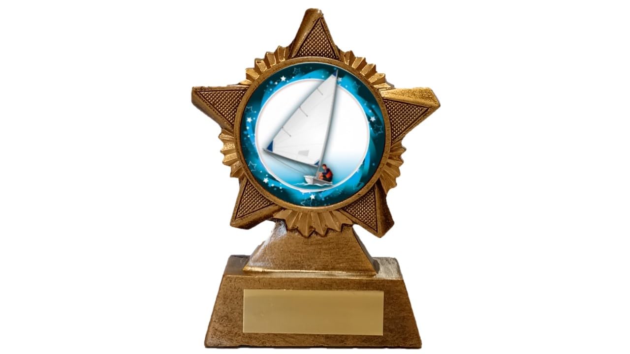 Troshow Antique Gold Sailing Trophy Award Premier Star 120Mm Heavy Resin Boating Free Engraving -Troshow1-Gd