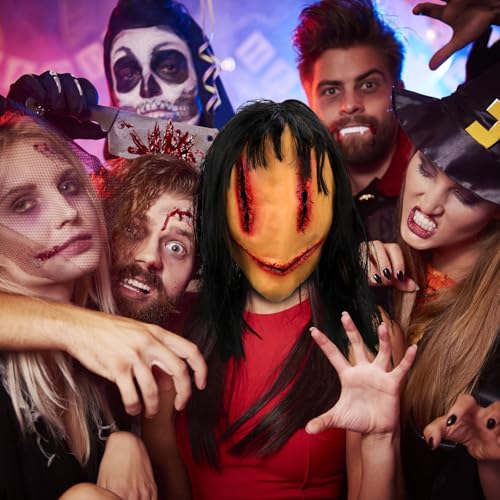 Selftek Scary Halloween Mask With Wigs, Horror Devil Demon Mask Stitching Woman Ghost Natural Latex Mask Creepy Scary Evil Mask For Masquerade Party Cosplay Props thumb #5