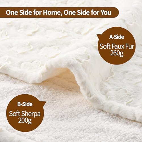Image of Bearhug Heated Blanket King Size, 100 inchx90 inch Dual Control Electric Blanket with 10 Heat Levels & 1-12H Auto Off, White Floral Faux Fur & Sherpa Bed Warmer for Couples, ETL Certified, Machine Washable