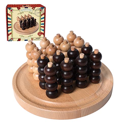 Image of GOTHINK Portable 3D Wooden Four in a Row Board Games for Adults & Kids- 4 in a Row Game Set with Birch Chess for Family Night Games Birthday & Holiday Party Toy Gifts - Challenge Your Mind