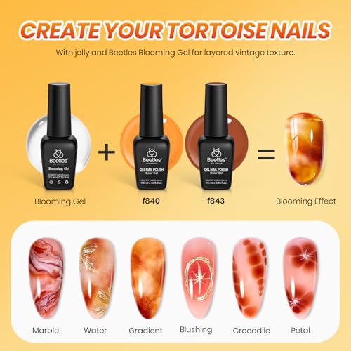 Image of Beetles Gel Nail Polish Set - Amber Chic Jelly Gel Polish with Blooming Gel for Marble Effects, 6 Colors Yellow Red Brown Gray Translucent Soak Off UV LED Nail Art