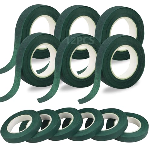 DSUWAZU 12 Rolls Floral Ribbon 1/2 Inch Dark Green Flower Ribbon Floral Ribbons for Wrapping Bouquet Stems and Floral Crafts Wedding Bouquet