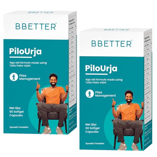 Image of BBETTER PiloUrja -Lab Tested Ayurvedic Medicine for Relief from Piles Pain, Burning & Itching | Made by Taila Paka Vidhi Method | 120 Softgels