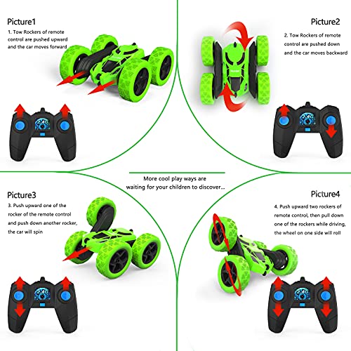 Image of Hamdol RC Stunt Car for Kids Ages 6-12, Double-Sided Remote Control Car with LED Lights, 4WD Electric Toy Vehicle, USB Rechargeable, Perfect Birthday, Holiday for Boys & Girls