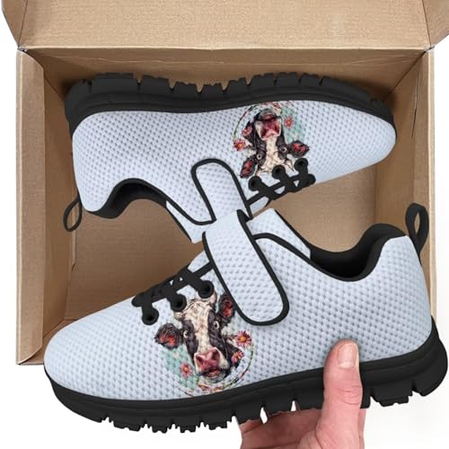 Cow Print Running Shoes for Boys Girls Tennis Sneakers Non Slip Athletic Walking Strap Shoes2