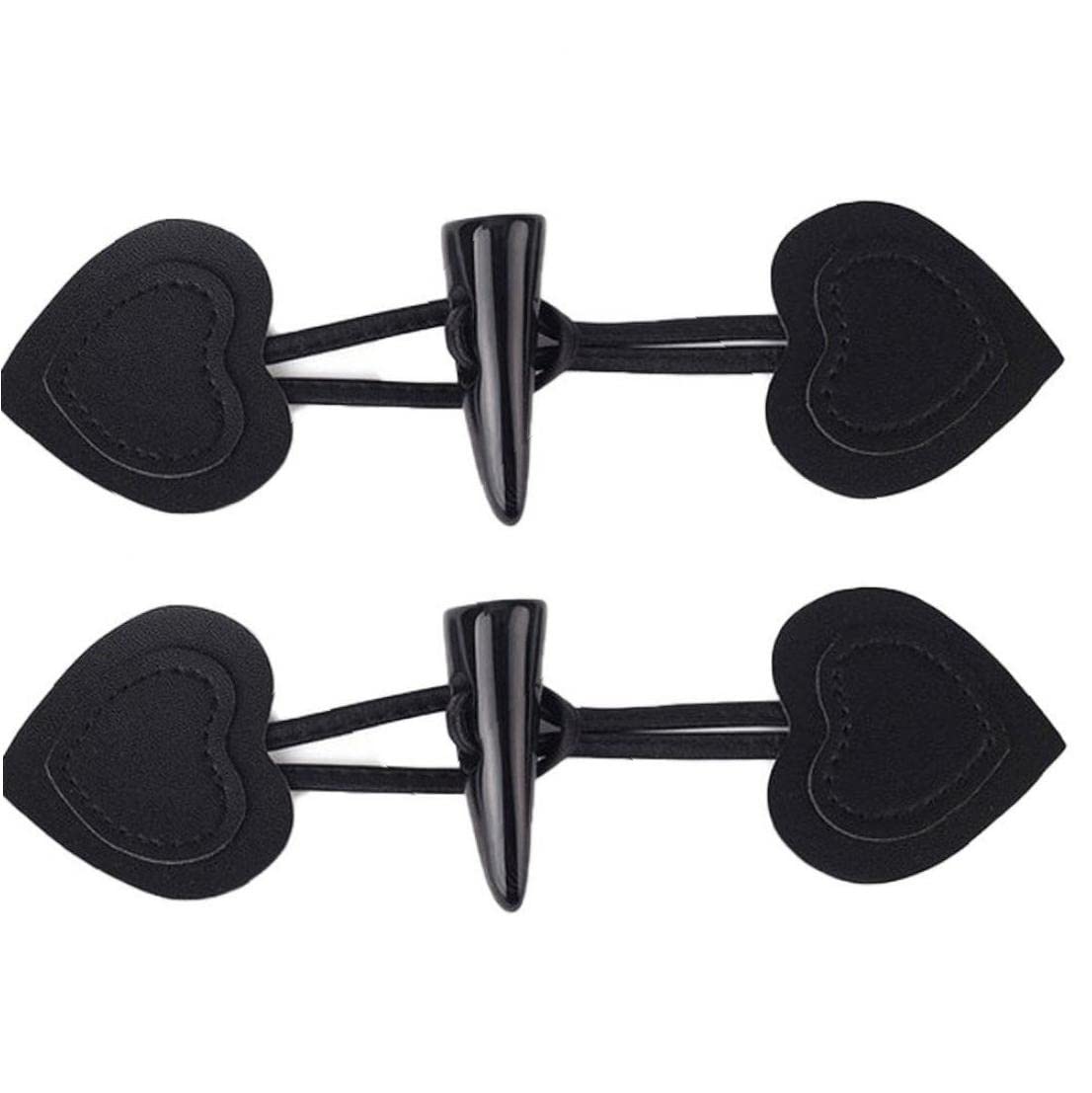 Vepoty Black 2 Pairs Toggle Buttons Horn Pu Leather Button Fasteners Clasps Coat Closure Cord Cardigan For Clothes Diy Decoration