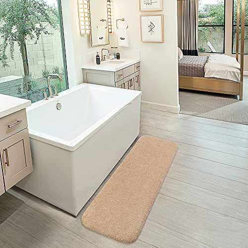 Image of VANZAVANZU Long Bathroom Rugs Runner Bath Runner Rugs for Bathroom Non Slip Extra Soft Absorbent Long Bath Mat Microfiber Shaggy Thick Luxury Bath Mat Runner Machine Washable (20 inchx70 inch, Beige)