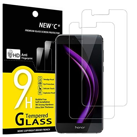 NEW'C 2 Pezzi, Vetro Temperato per Huawei Honor 8, Pellicola Prottetiva Anti Graffio, Anti-Impronte, Senza Bolle, Durezza 9H, 0,33mm Ultra Trasparente, Ultra Resistente