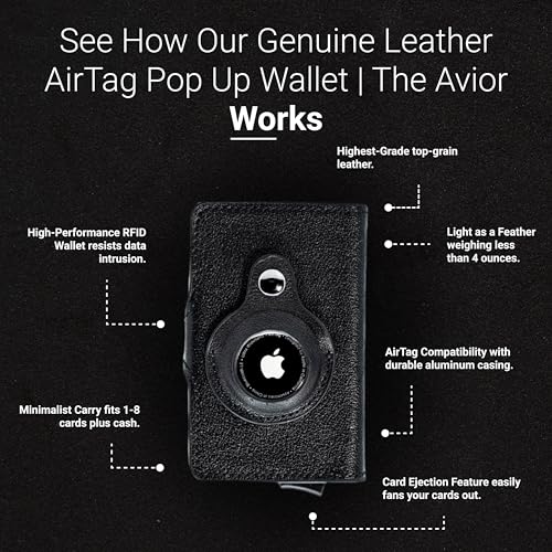 Slim Leather Wallet for Men with Built-In AirTag Holder – RFID-Blocking Pop-Up Card Holder for Cash and Cards – Minimalist Genuine Leather Front Pocket Bifold Wallet (Black, Holds 10 Cards)4