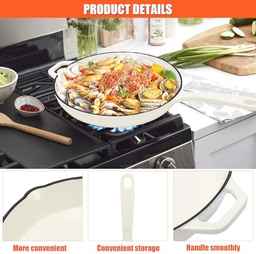 Nonstick Enameled Cast Iron Cookware - 3 enameled cast iron skillet 8-Inch, 9.5" Frying Pan & 11-Inch Large Cookware, Healthy Non Toxic Cooking Pan, PFOA PFAS PTFE Free, White - Thumbnail 3