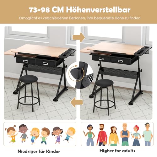 Zeichentisch Goplus Höhenverstellbar mit Hocker und Stauraum