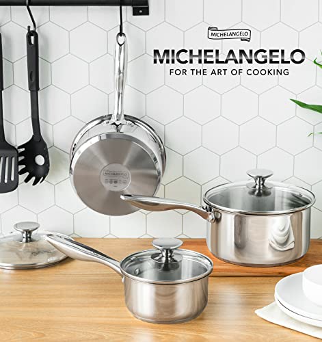 image for MICHELANGELO Stainless Steel Saucepan Set with Lids 1QT & 2QT & 3QT, S