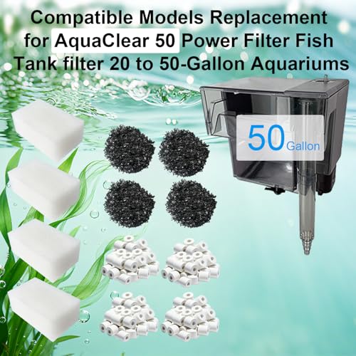 Image of 4 Set Three-Stage Filtration Maintenance Kit, Replacement for AquaClear 50 /200 Power Filter, Complete Media Bundle for 20-50 Gallon Aquariums - Includes Carbon, Ceramic Rings, Foam & Bags