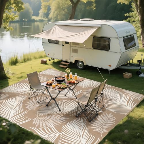 Pauwer Waterproof Outdoor Rug 8x10, Reversible Plastic Straw Patio Camping Rug, Indoor Outdoor RV Mat Carpet for Deck, Camper, Porch, Balcony, Backyard, Picnic, Leaf Brown by Pauwer - Image 5