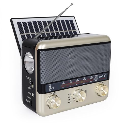 T.TAOMI Radio portátil retro AM FM SW radio de onda corta con altavoz Bluetooth, CA, solar, carga SUB, tarjeta TF, linterna de reproducción USB