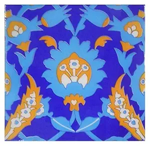SHIVKRIPA Blue Art Pottery Ceramic Decorative Handmade Tiles (15 x 15 x 0.5 cm, Multicolour) - Pack of 10-Piece