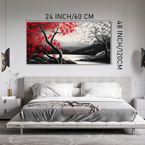 Tarfupth Black and White Red Canvas Wall Art for Living Room Large Tree of Life Landscape Picture for Bedroom Office Modern Canvas Prints 29"x58" by Tarfupth - Image 5