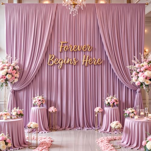 Image of 30x10ft Dusty Pink Backdrop Curtain for Wedding Parties Wrinkle Free Fabric Pink Drapes Backdrop Decoration for Baby Shower Birthday Photography Decoration 6 Panels, 5ft x 10ft