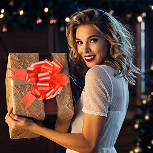 WXJ13 30 Pack Red Gift Basket Pull Bows with Ribbon Strings for Gift Wrapping, Christmas, Wedding, Valentine's Day, Present Decoration (Red)