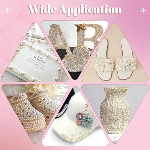 Image of Flatback Pearls for Crafting with 3Pcs 10ml B7000 Jewelry Glue, 1 Box of Half Round Beige Pearls, Bedazzling Beads for DIY Crafts Clothing Tumblers Shoes Embellishment Nail Art