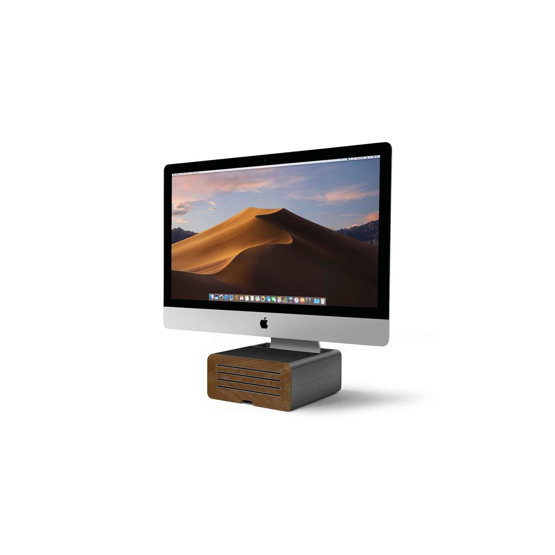 Hirise Pro For Imac/Displays/Monitors | Height-Adjustable Stand W/Storage, Reversible Front + Leather Inlay