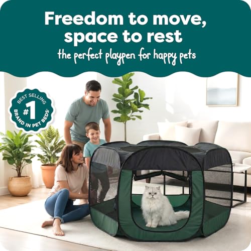 Image of FurHaven Soft-Sided Dog & Cat Playpen, Portable Foldable Indoor & Outdoor Pet Playpen with Mesh Windows & Zippered Door, Hunter Green, Extra Large