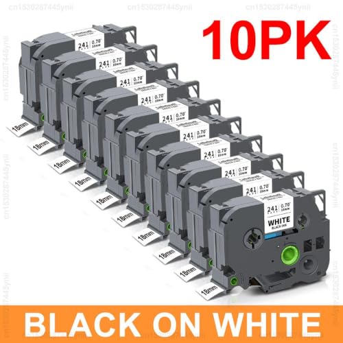5 10pk 241 18mm~l[gxe[vTZE241 141 441 541 641 Compatible with PTH500 PTD400x[J[jo[TtBbgAt^[}[Pbg(10PK Black on White)