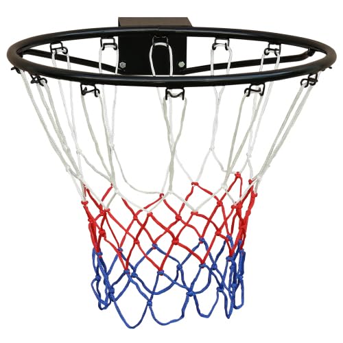 Canestro da basket da 45 cm, anello di ricambio per montaggio a parete, set di canestro da basket resistente alle intemperie, con rete, fissaggio a parete, per adulti e bambini, nero verniciato a