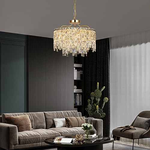 Image of Modern 18 inch 6-Lights Modern Gold Crystal Chandeliers for Dining Room