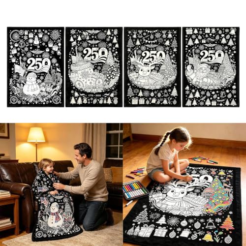 50x59 Inch DIY Throw 250th Anniversary Christmas Coloring Blanket for Adult (Black1) - image 6
