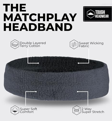 Image of Tough Headwear Terry Cloth Headband - Sweat-Wicking Running Head Band - Basketball Accessories - Headband for Washing Face