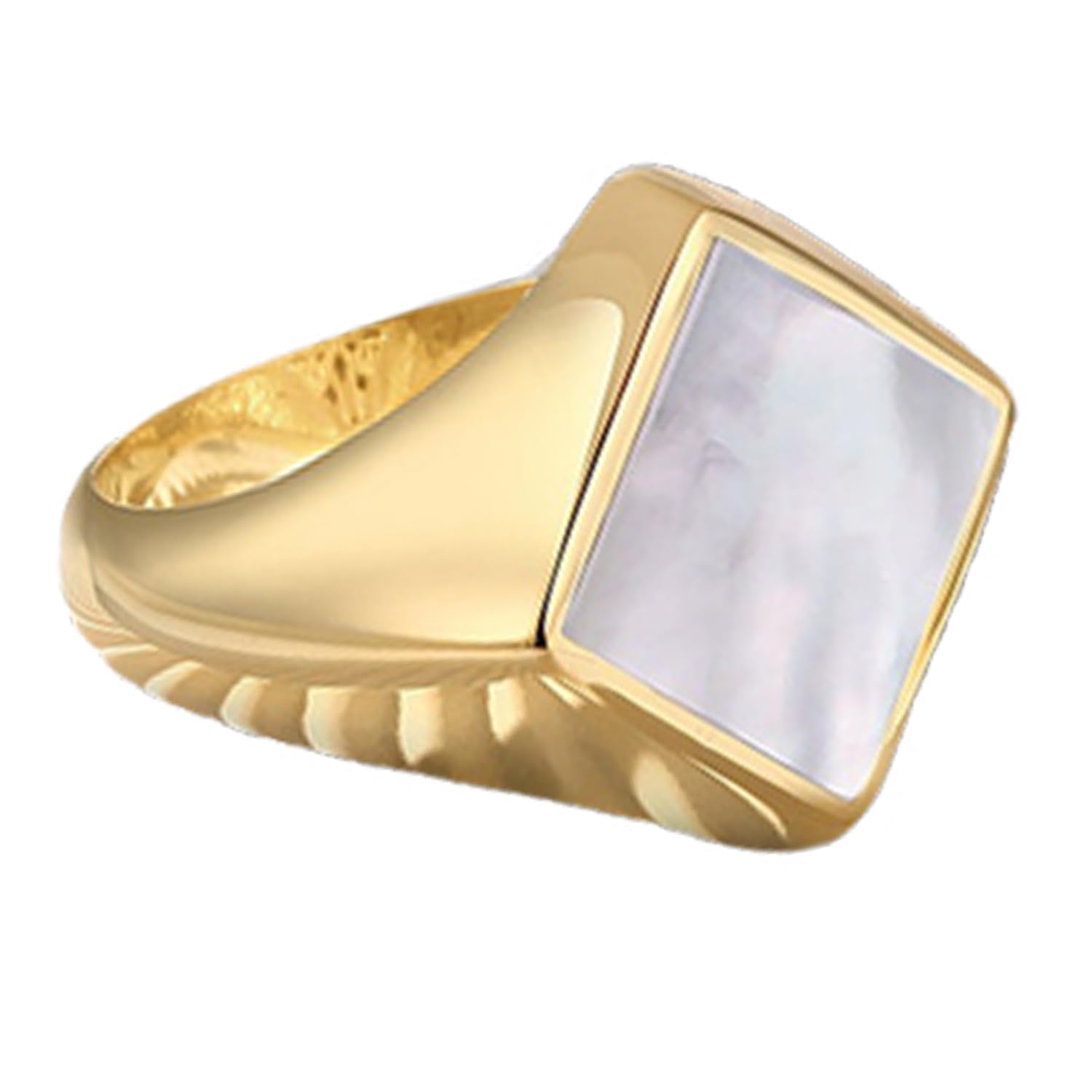 Anillo cuadrado plano con piedras preciosas de color blanco perla natural, oro sobre plata de ley 925, joyería hermosa, regalos de cumpleaños para hombres, regalos de aniversario