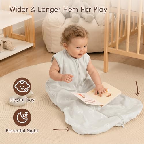 Image of david's kids 3 Pack 100% Organic Cotton Baby Sleep Sack 6-12 Months, Ultra Soft Baby Wearable Blankets with 2-Way Zipper, Comfy Sleep Sack for Newborn Boys Girls Neutral, Medium Size, Elephant