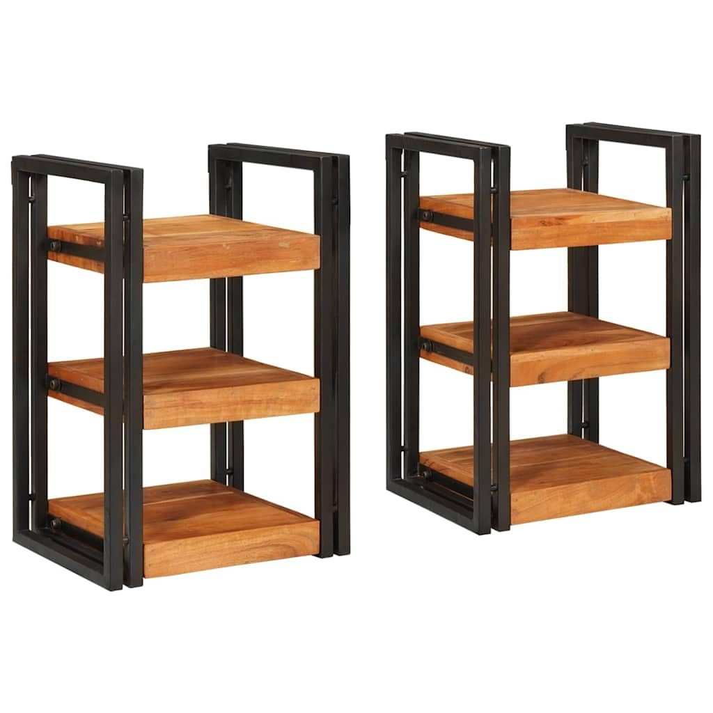 Table de chevet en bois d'acacia lot de 2 tables de nuit marron et noir de style rustique
