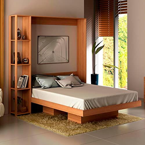 Cama De Casal Articulável Multifuncional Vertical com Nichos Cor: Amêndoa