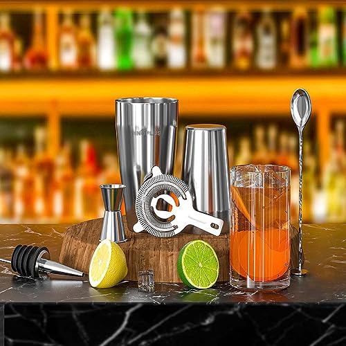 Cocktail Shaker, 27OZ Martini Shaker, Drink Shaker, Cocktail Shaker Set 6 Pcs,Boston Shaker, Bar Set, Cocktail Strainer, Bar tools, Bartender Kit, Stainless Steel Double Measuring Jigger, Mixing Spoon
