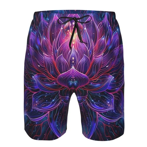Lotus Flower Spiritual Energy Psychedelic Neon Purple Men's Quick Dry Swim Trunks Surfing Beach Mesh Board Shorts4