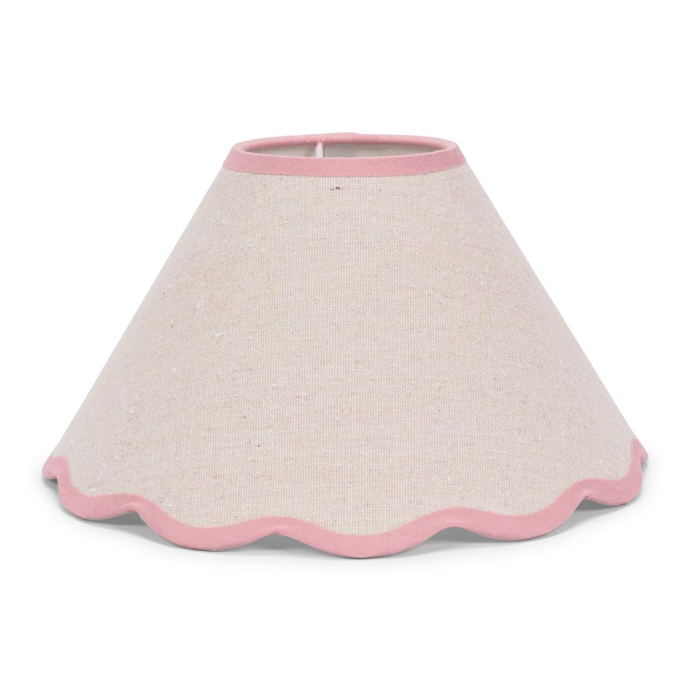 Valuelights Pink | Large Easy Fit Natural Linen Tapered Light Shade With Scallop Trim | Lamp Shades, Home Décor & Improvement Essential | Includes Bulb | 41Cm Shade Width
