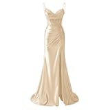 Zeeyecie V-Neck Satin Prom Dresses Mermaid Lace Applique Spaghetti Straps Glitter Evening Formal Ball Gowns with Slit