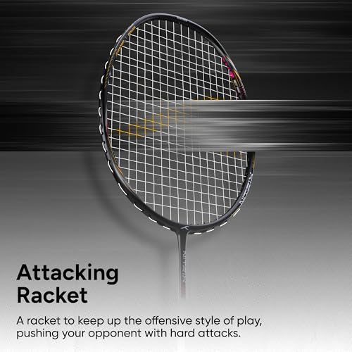 Image of Hundred Nitrix 10 Badminton Racket (Strung) | Carbon Fiber Frame | Head-Heavy Attacking Racket | Flexible Shaft for Powerful Smashes | Max Tension 30 lbs | Full Cover Included