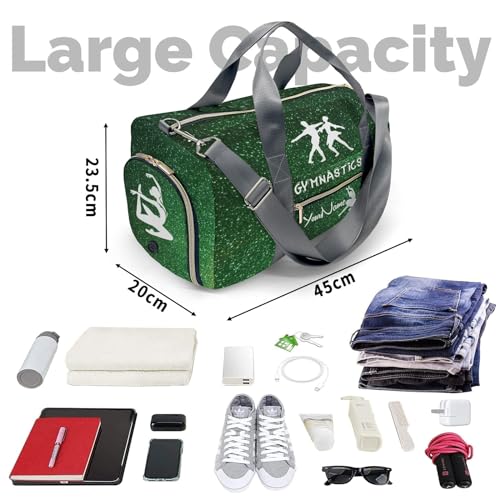 Personalized Name Sports Duffel Bags Gymnastics Green Bling Print Gymnastics Travel Perform Training Casual Bag for Boys Girls4