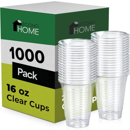 EconoHome Clear PET Plastic Cups 16oz (Pack of 1000) Crystal Clear Durable Disposable Beverage Cups Perfect for Parties Events and Businesses