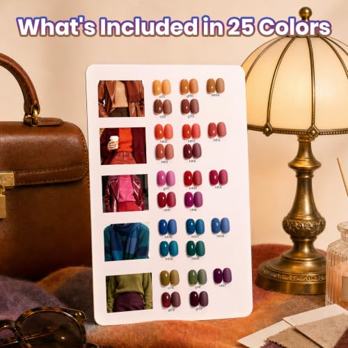 Image of Beetles Fall Gel Polish Set - Fall Passage Collection, Burgundy Brown Orange 25 Autumn Colors Dark Gel Polish with Base Glossy Matte Top Coat UV LED Soak Off Gifts for Women